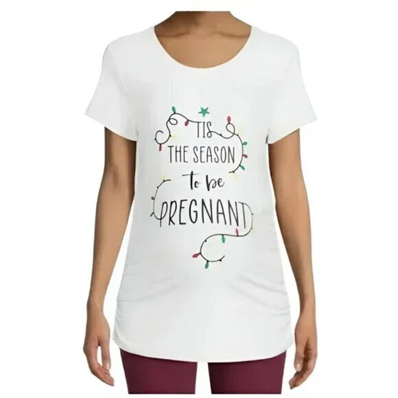 NWT White Red Green Holiday Christmas Cotton Maternity Baby Tee T-Shirt XXL 2X - Picture 1 of 4
